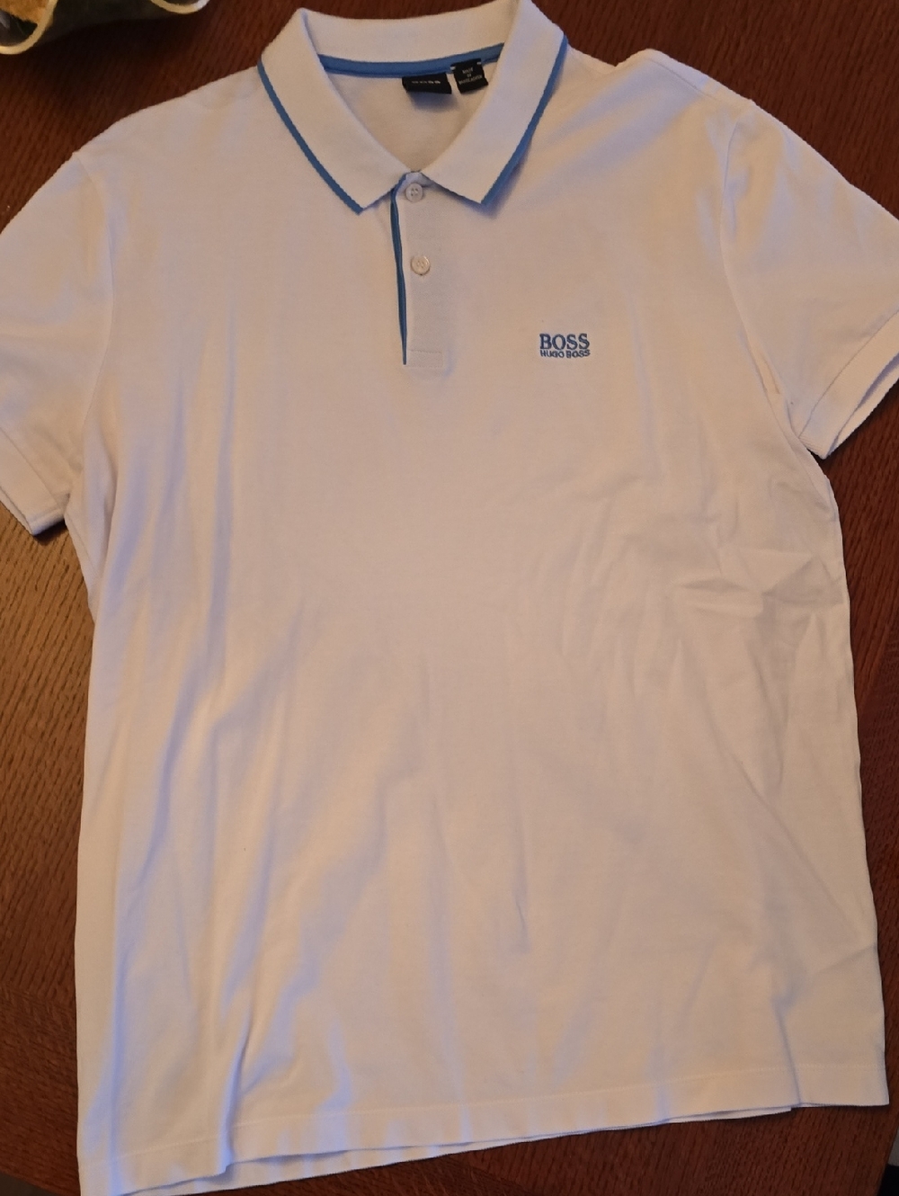Boss White Polo with Blue Trim and Logo